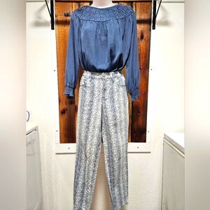 Cute Outfit- EUC Nicole Miller Pants (12) with NWT Cooper & Ella Indigo Blouse-M
